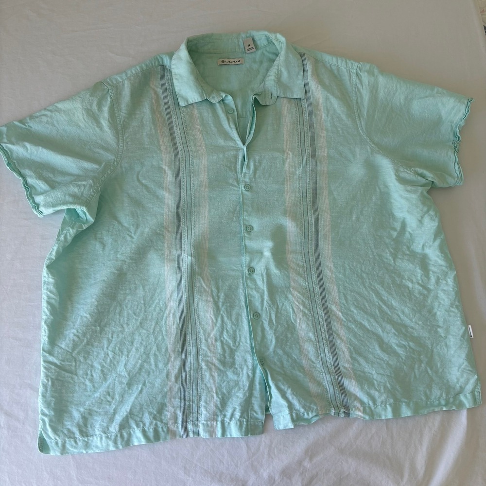 Cubavera Mens 3X Mint Green Linen Cotton Short Sleeve Guayabera Button Down
